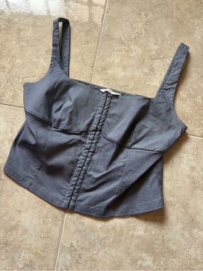 stradivarius Charcoal Square-Neck Crop Cami with Front Seaming